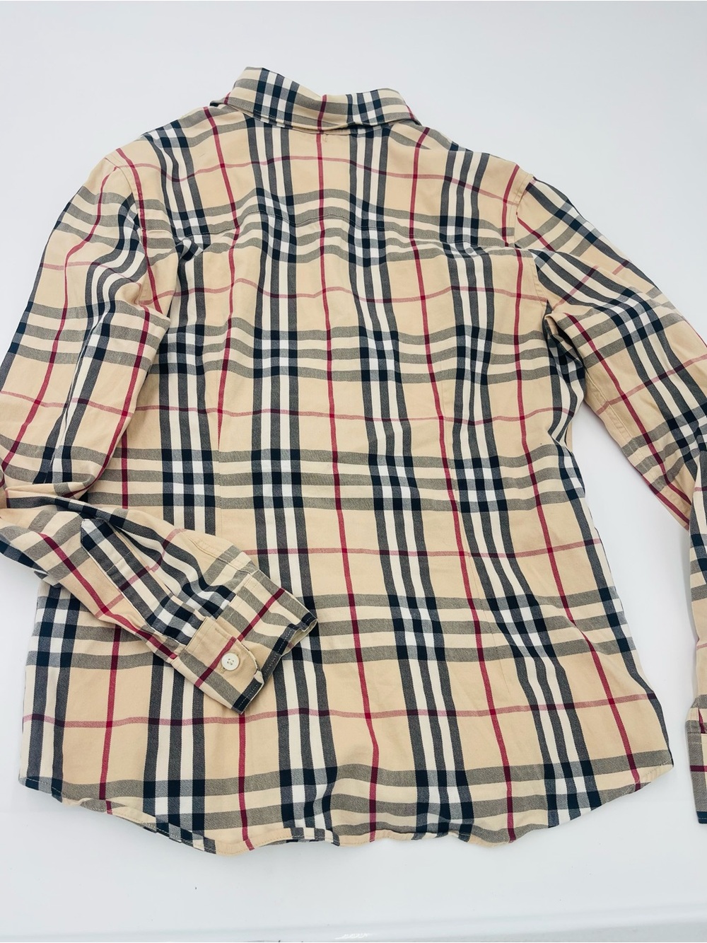 Burberry Classic Check Button-Down Women's Shirt - Beige/Black/Red size M - Picture 5 of 7